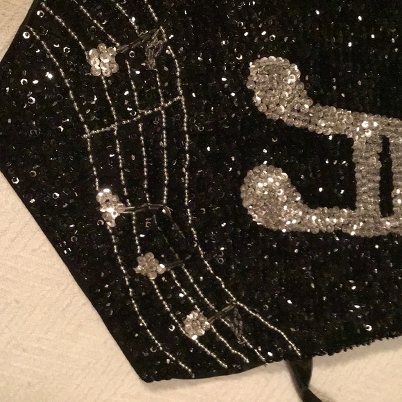 Sequin Vest musical performance stage wear full glitter music beads black silver - Picture 8 of 16